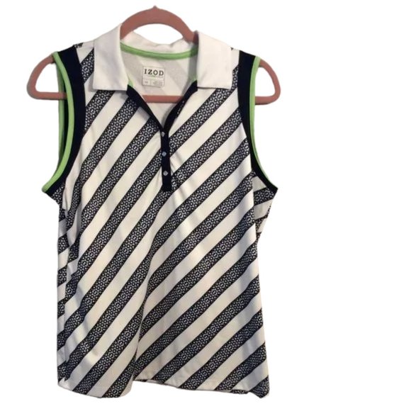 Izod Tops Golf Izod Sleeveless Womens Top Shirt Large L Blue White